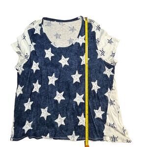 NWT New Directions Curvy Womens 3X Patriotic Stars Stripes Blue White T-Shir Top